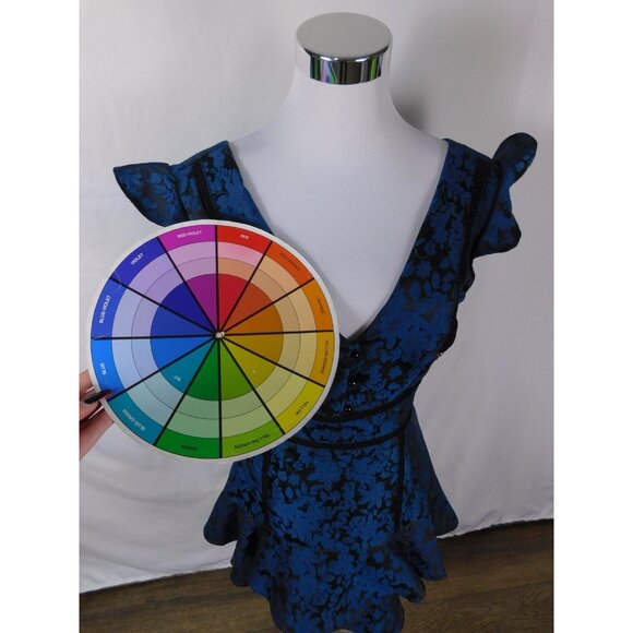 Floral Ruffle Top Womens Small Jacquard Fit Flare Button V Neck Blouse - Picture 11 of 12